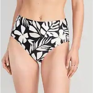 NWT OLD NAVY High-Waisted Bikini Swim BottomBLACK AND WHITE WHITE PRINT LARGE